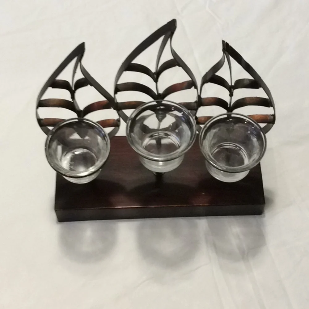 3 Leaf Votive Candle Holder Tea Lite Metal Stand